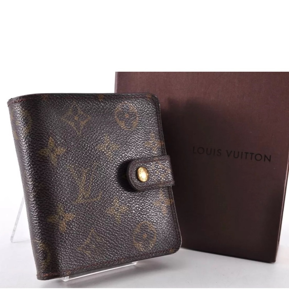 Louis Vuitton Lv Monogram Bi-Fold Wallet Leather Brown Used W/Box 3394